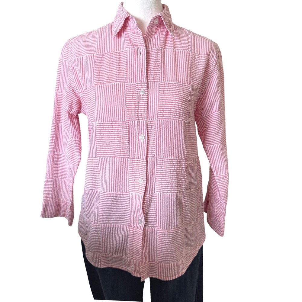 Cape Madras Katie Shirt Pink Seersucker Patchwork Preppy S